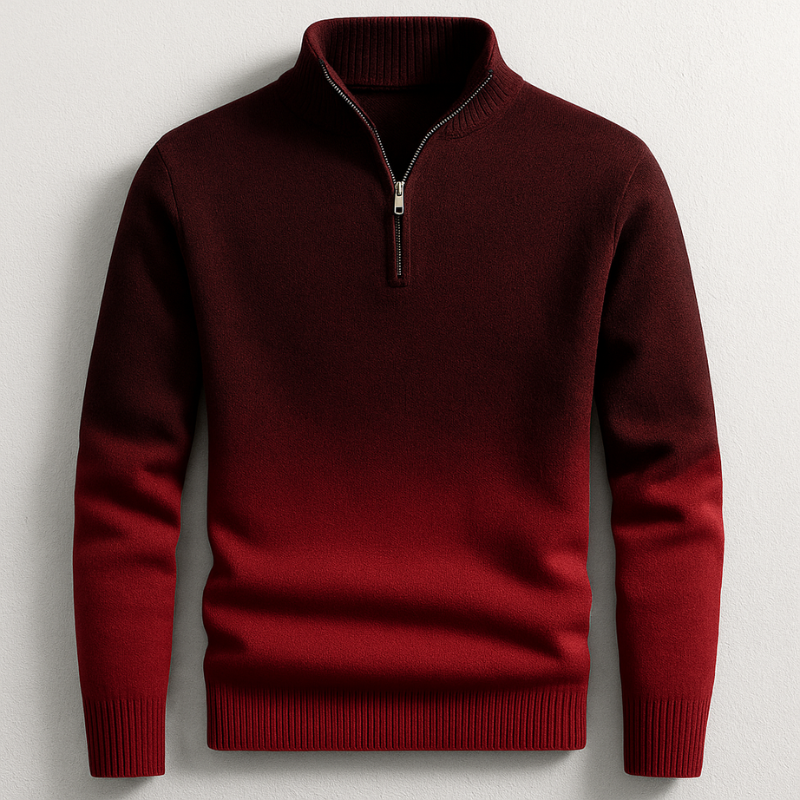 Men's Half-Zip Gradient Knit Sweater | Soft Pullover - Red