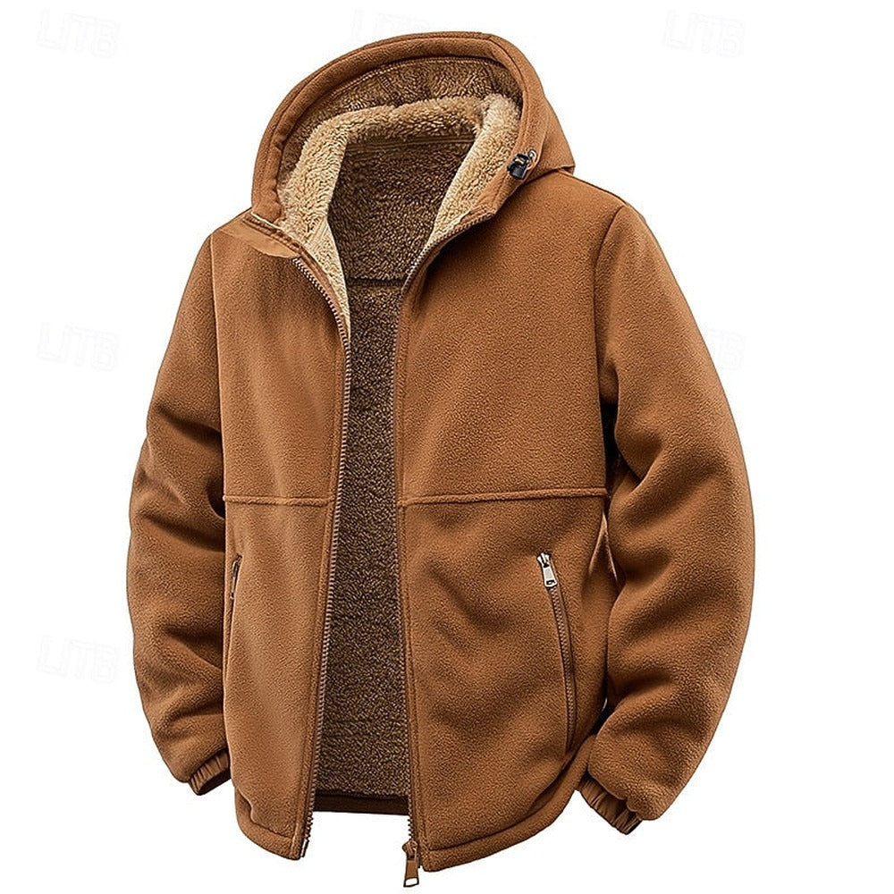Men's hooded fleece-lined jacket - Brown