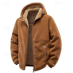 Men's hooded fleece-lined jacket - Brown