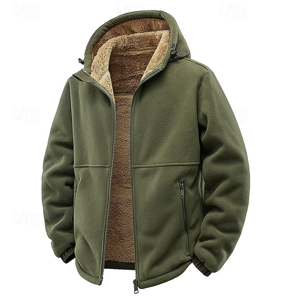Men's hooded fleece-lined jacket - Khaki