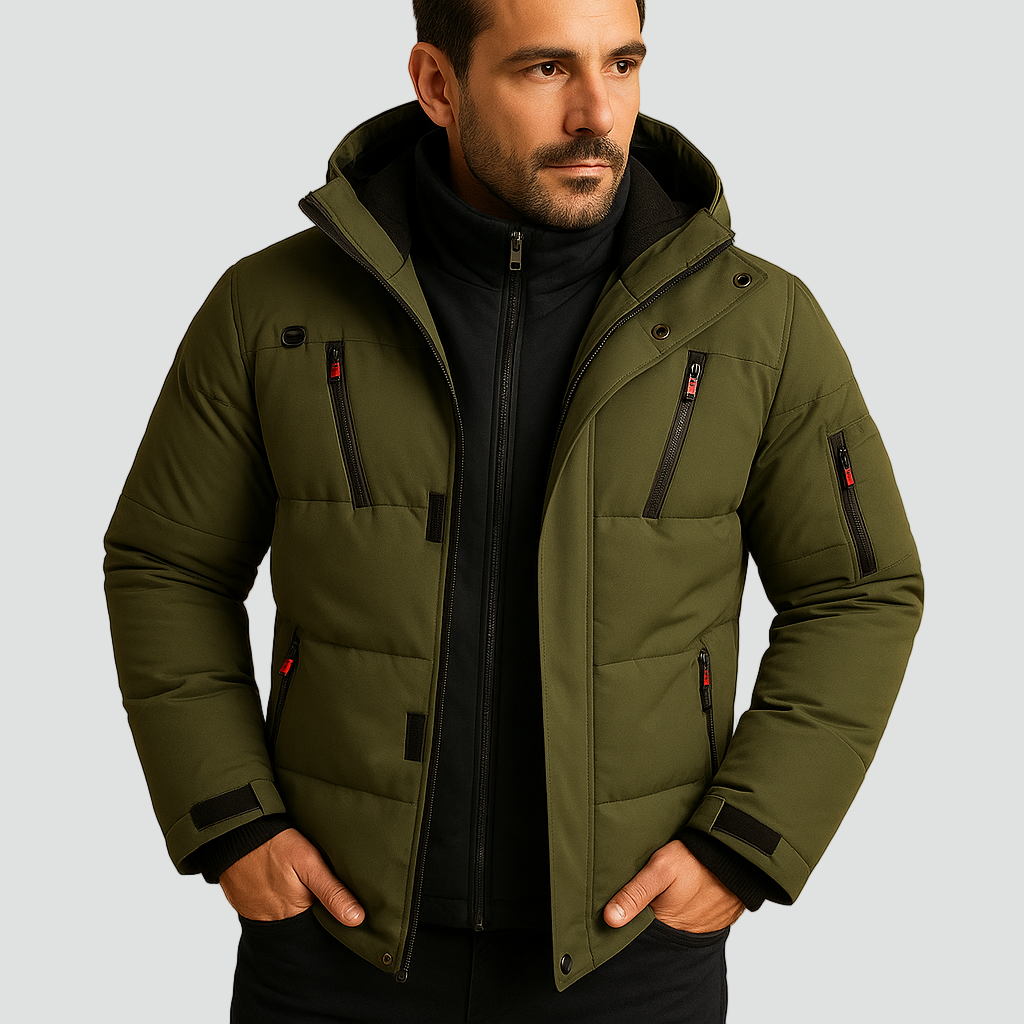 Men's Hooded Puffer Jacket - Green
