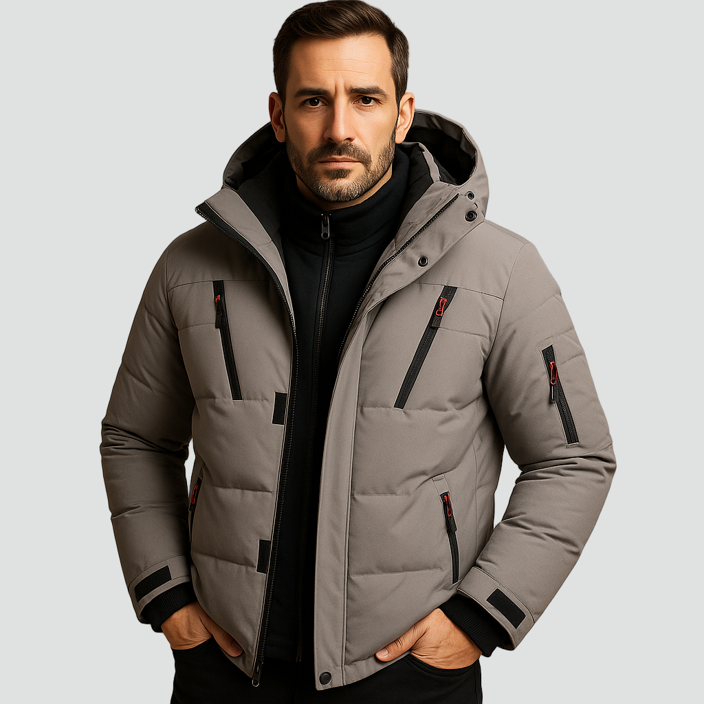 Men's Hooded Puffer Jacket - Grey