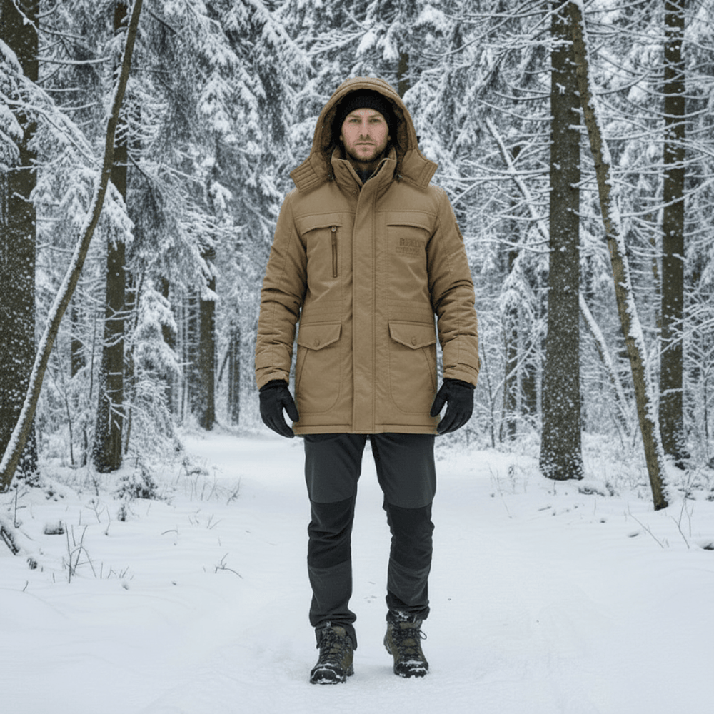 Men's Insulated Hooded Winter Parka - Brown lifestyle