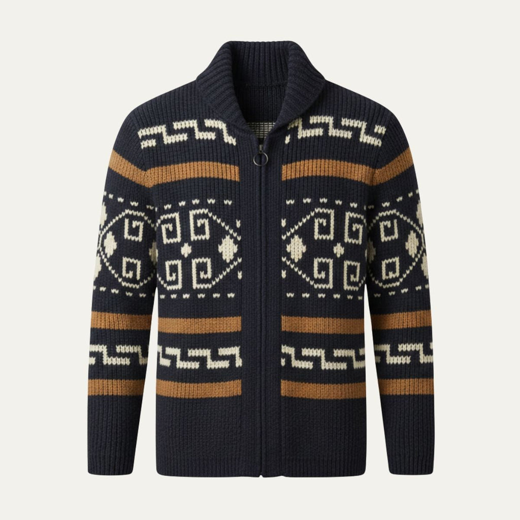 Men's Jacquard Shawl Collar Cardigan - detail