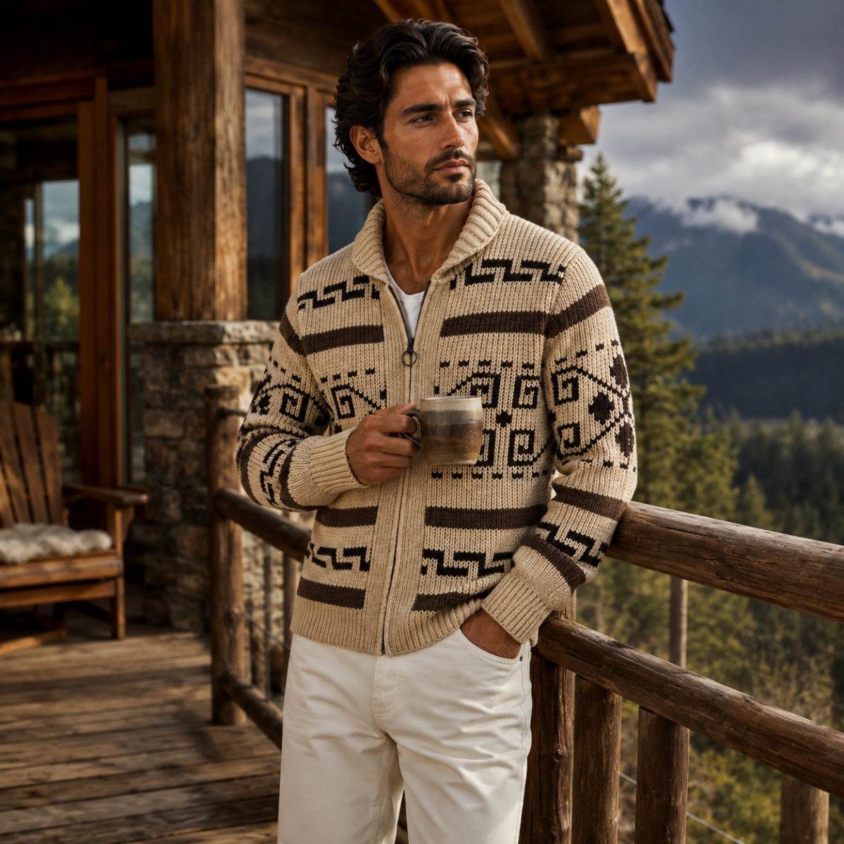 Men's Jacquard Shawl Collar Cardigan - detail