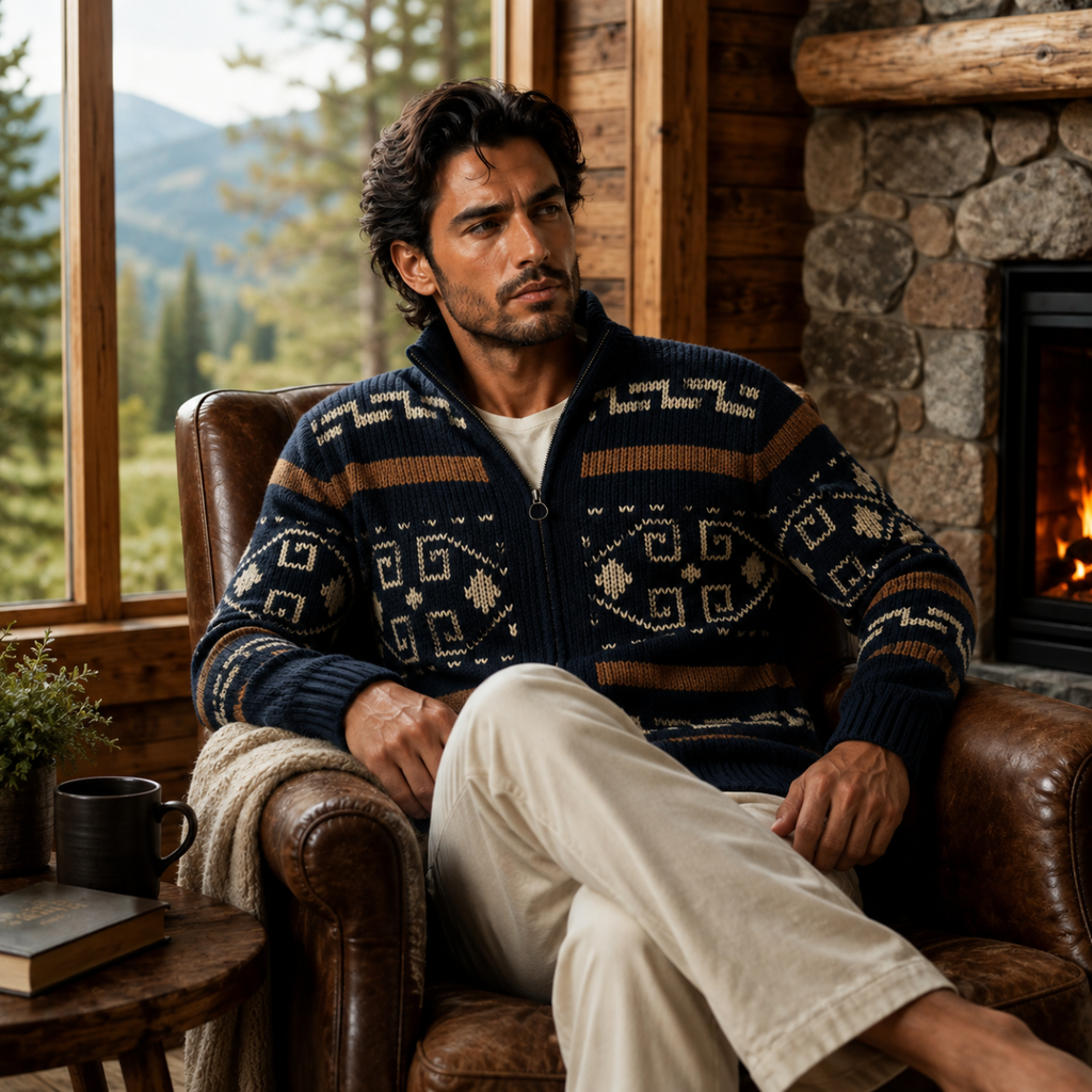 Men's Jacquard Shawl Collar Cardigan - detail