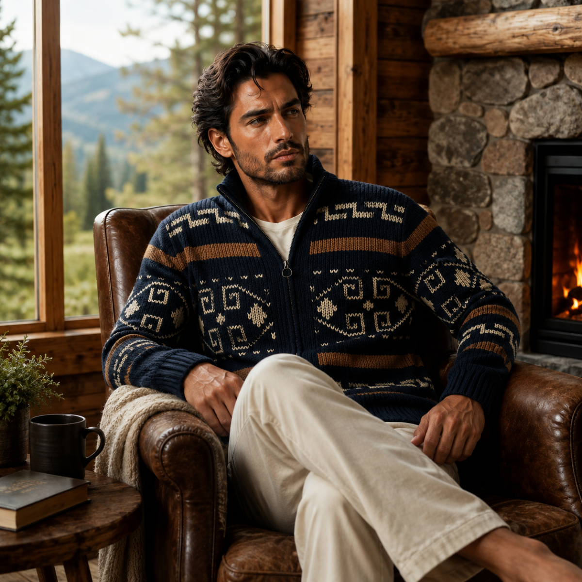 Men's Jacquard Shawl Collar Cardigan - detail