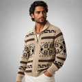 Men's Jacquard Shawl Collar Cardigan - Khaki