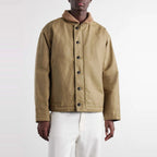 Men's Khaki Cotton Deck Jacket with Wool Lining - on model