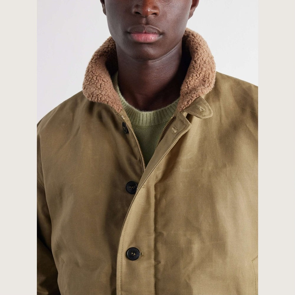 Men's Khaki Cotton Deck Jacket with Wool Lining - on model