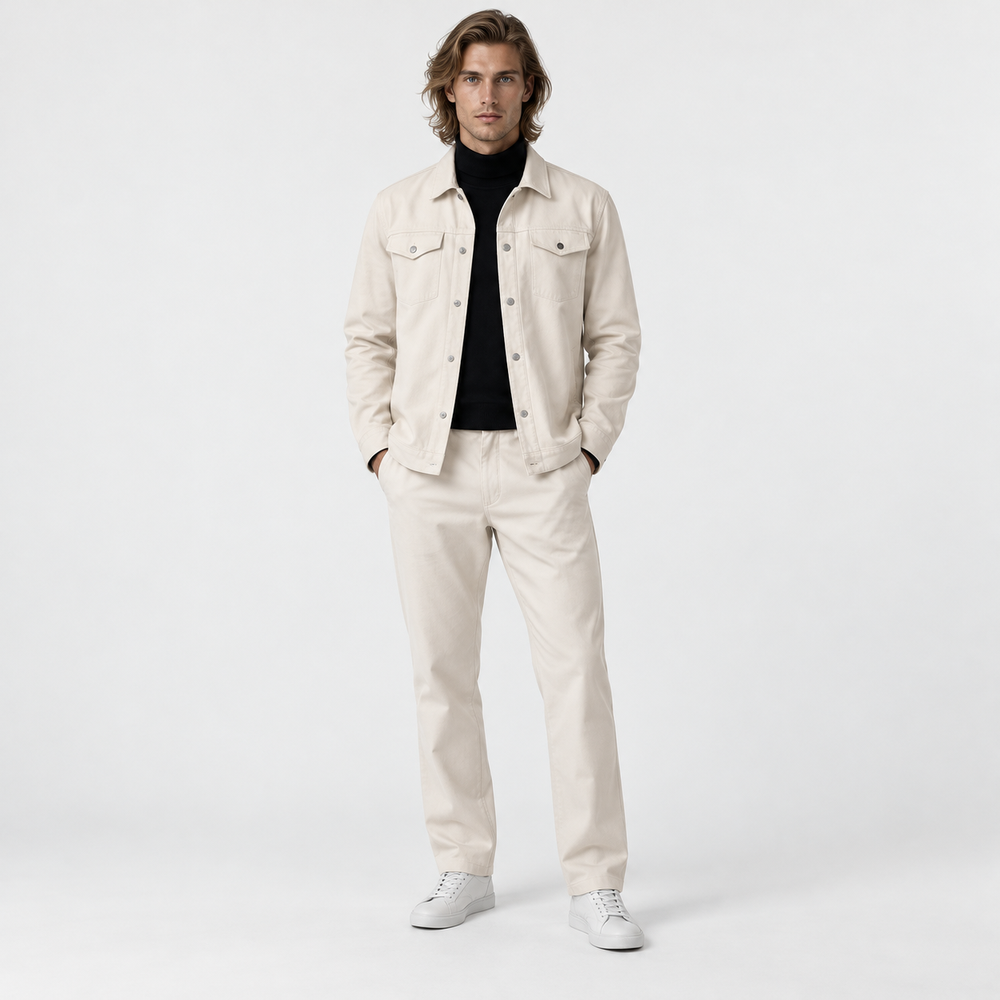 Men's Knit Jacket and Pants Set - Apricot - on model
