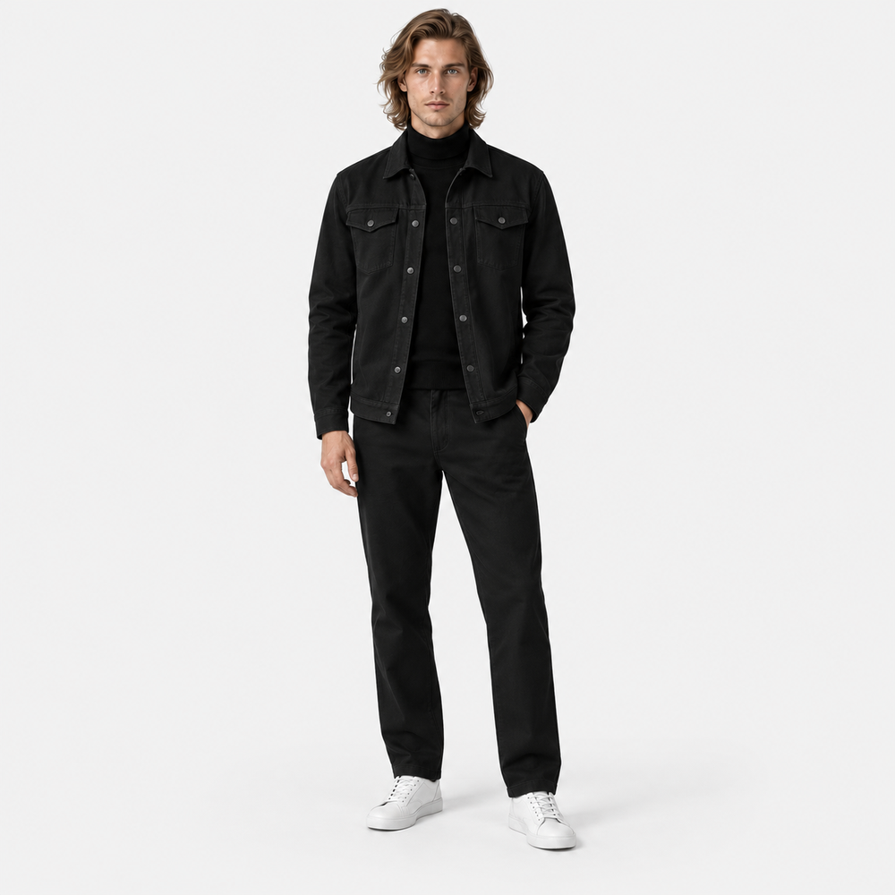 Men's Knit Jacket and Pants Set - Black - on model