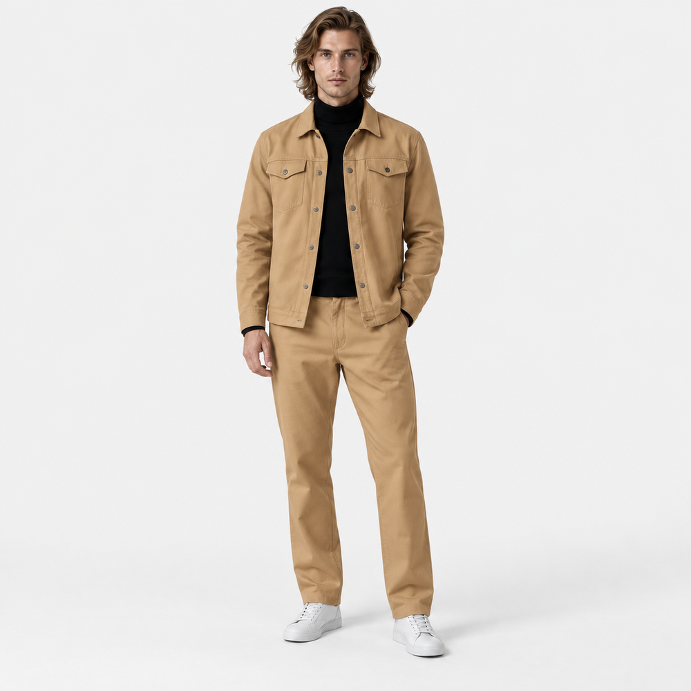 Men's Knit Jacket and Pants Set - Khaki - on model