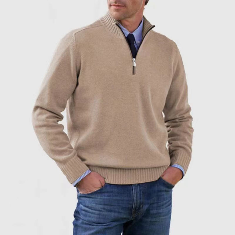 Men's Lightweight Zip-Up Knit Sweater - Beige