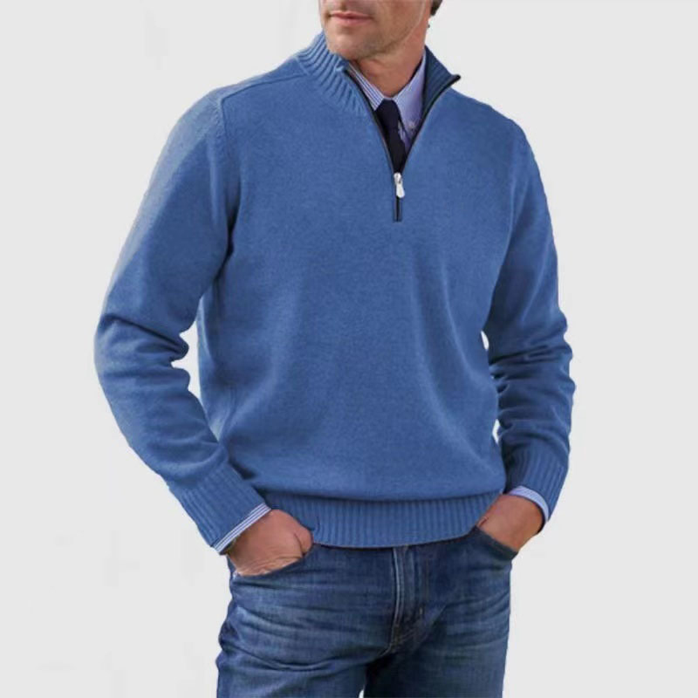 Men's Lightweight Zip-Up Knit Sweater - Blue