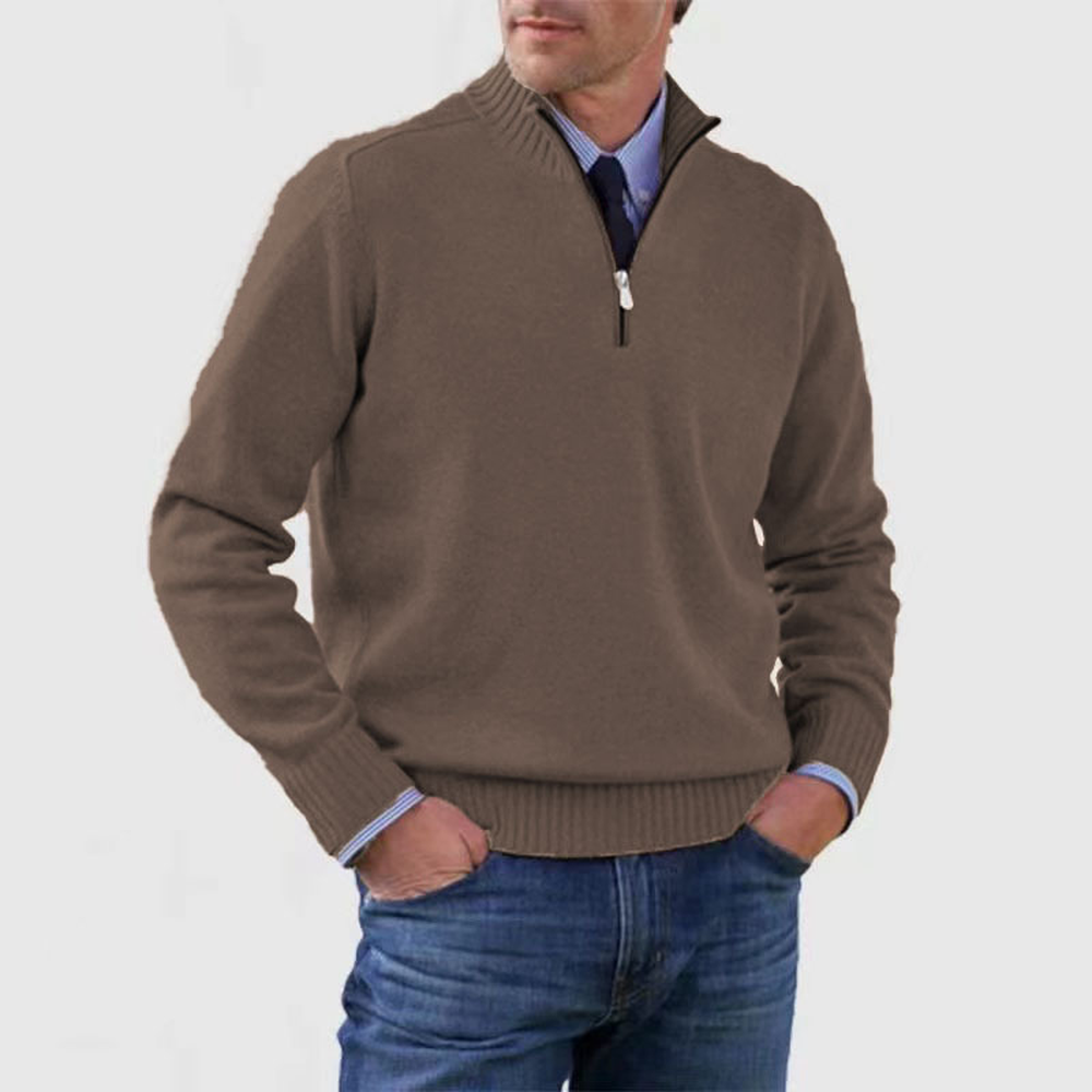 Men's Lightweight Zip-Up Knit Sweater - Brown