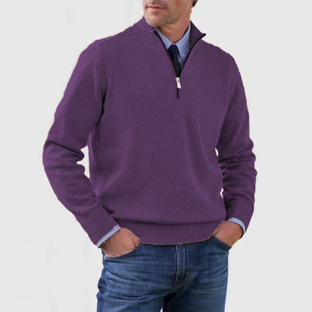 Men's Lightweight Zip-Up Knit Sweater - Dark Violet