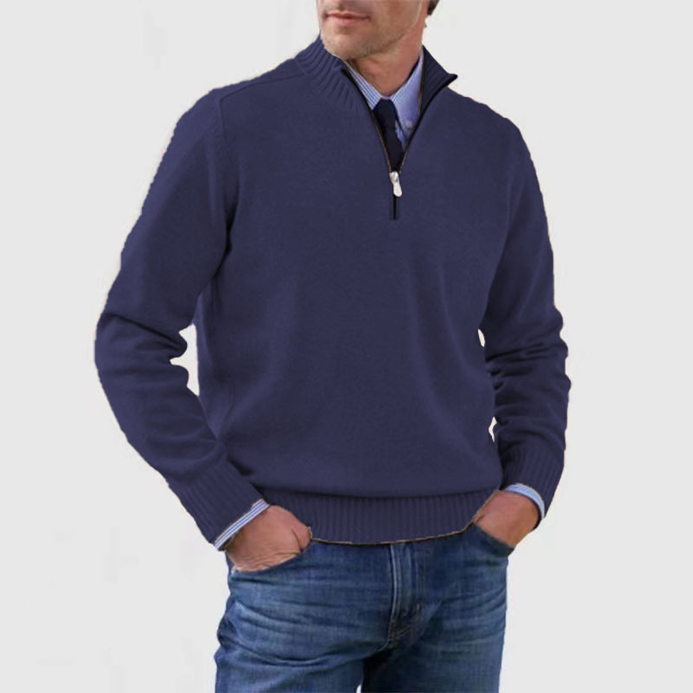 Men's Lightweight Zip-Up Knit Sweater - Navy Blue