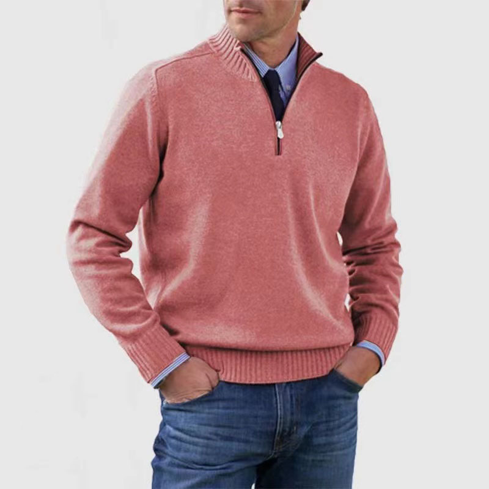 Men's Lightweight Zip-Up Knit Sweater - Pink