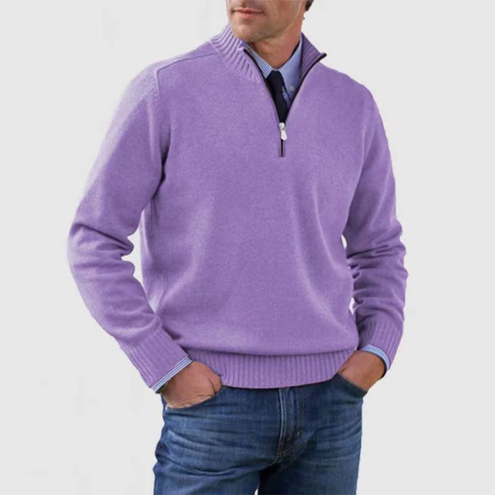 Men's Lightweight Zip-Up Knit Sweater - Purple