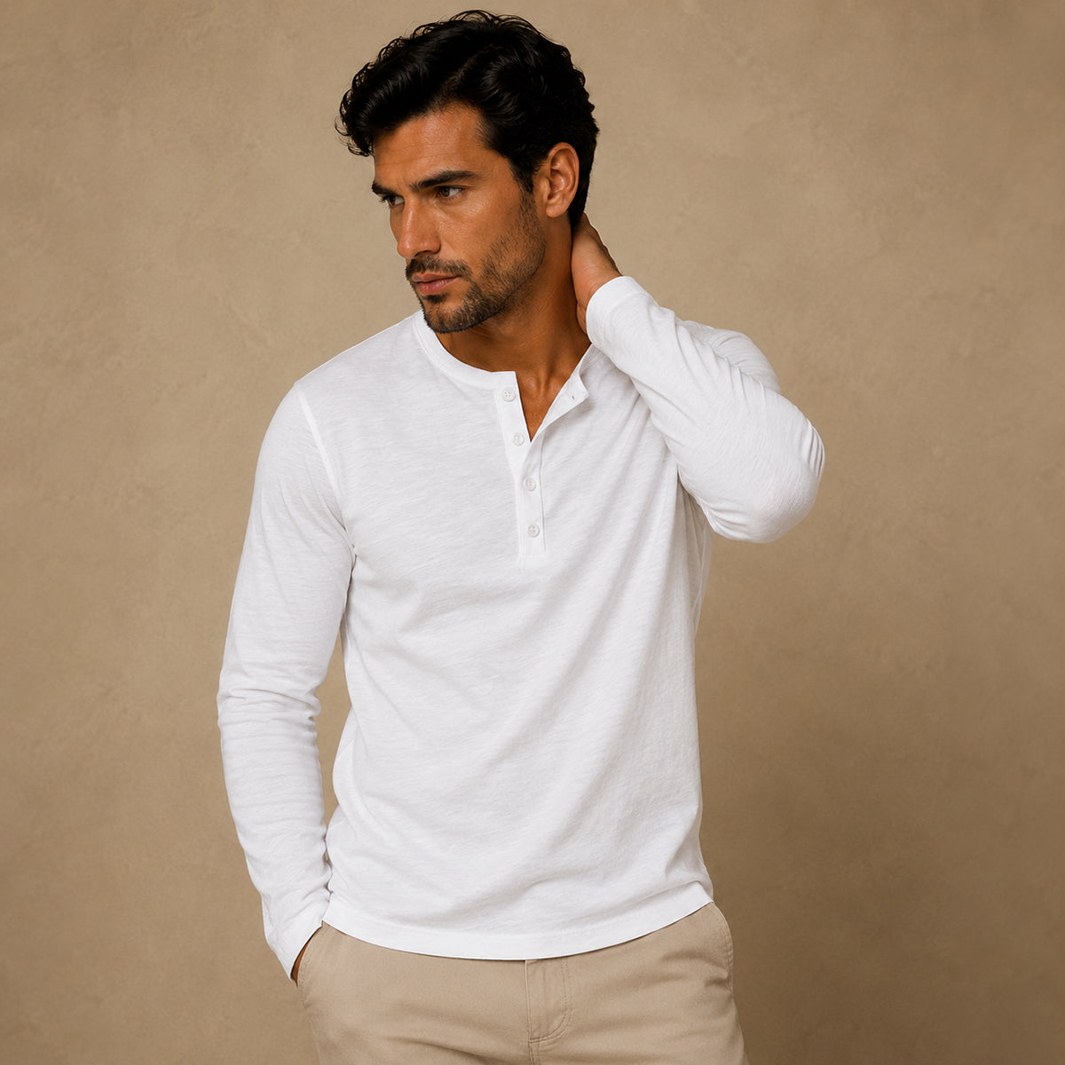 Long sleeve cotton polo shirt in White