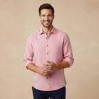 Men's Long Sleeve Linen Button-Up Shirt - Khaki - on model