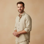 Men's Long Sleeve Linen Button-Up Shirt - Yellow - on model