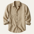 Men's Long Sleeve Linen Button-Up Shirt - Khaki