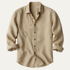 Men's Long Sleeve Linen Button-Up Shirt - Khaki