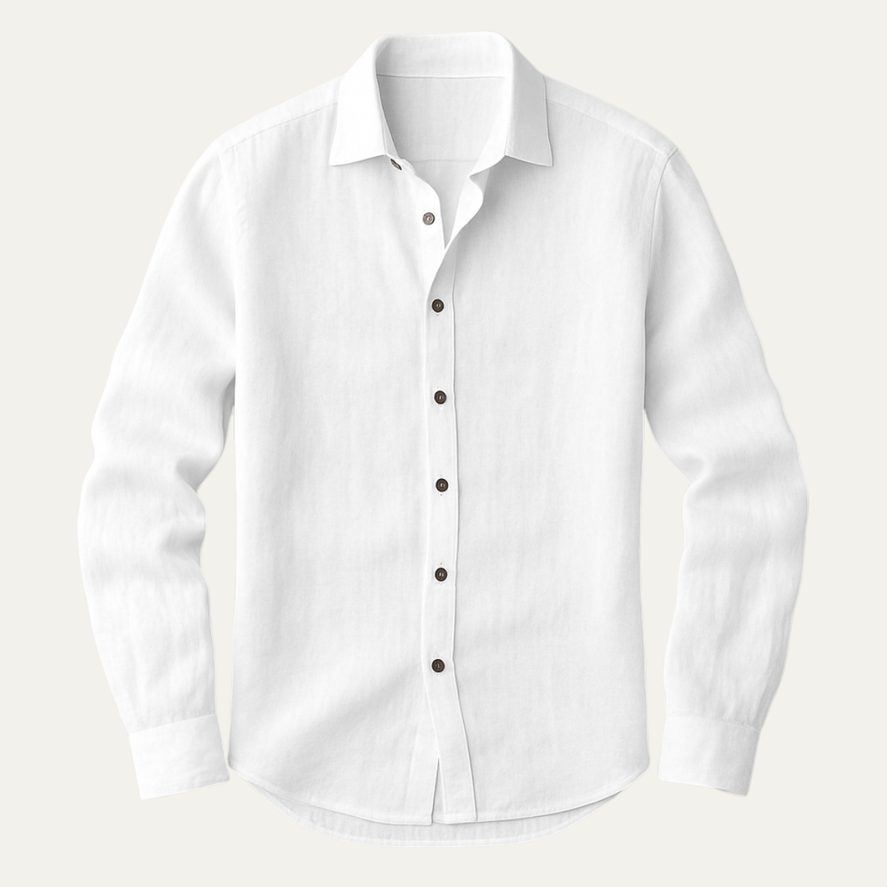 Men's Long Sleeve Linen Button-Up Shirt - White