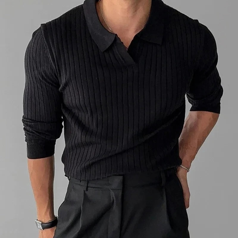 Men's Long Sleeve V-Neck Polo - detail