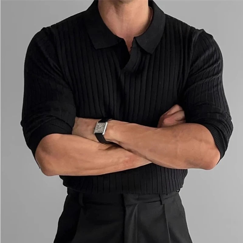 Men's Long Sleeve V-Neck Polo - Black