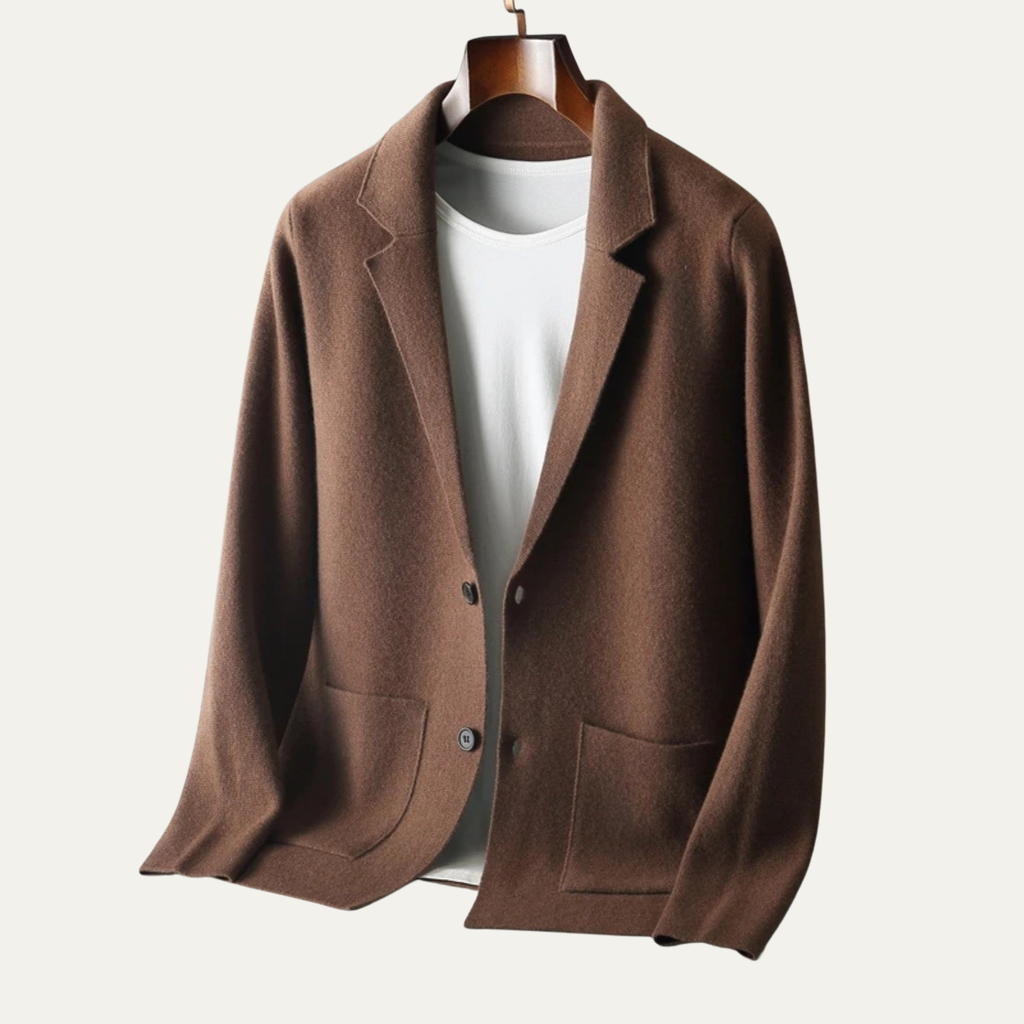 Men's Merino Wool Notch Collar Cardigan - detail