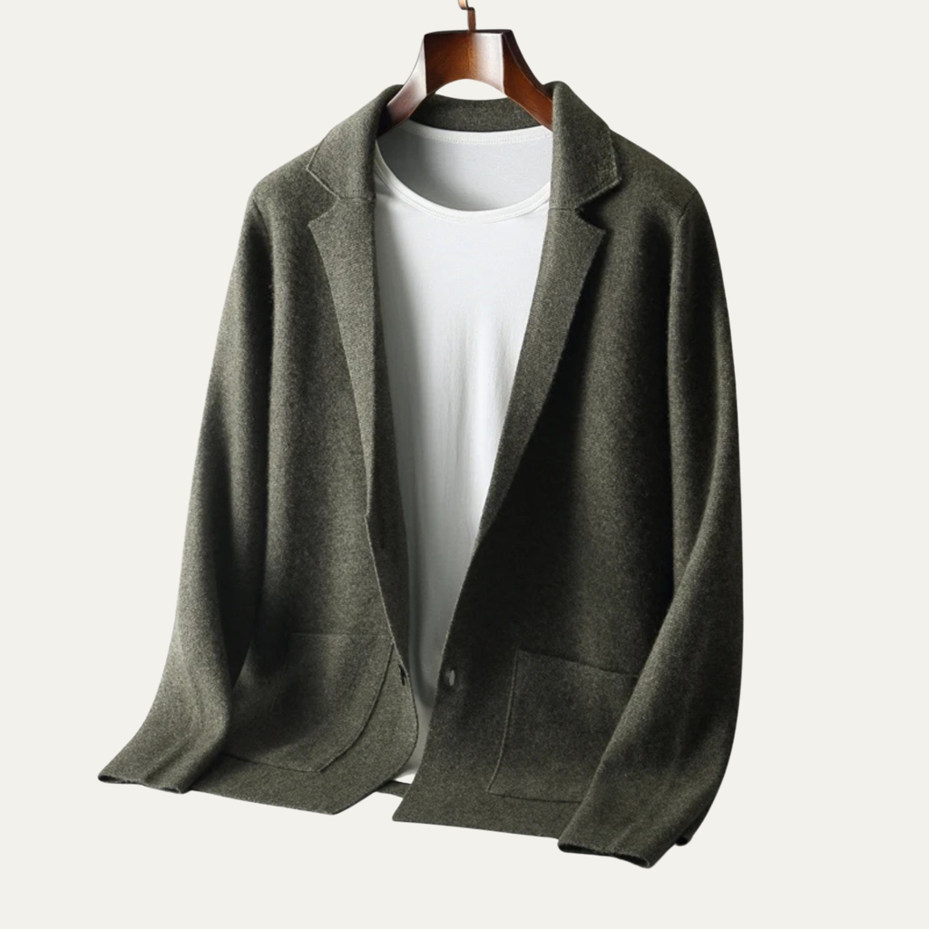 Men's Merino Wool Notch Collar Cardigan - detail