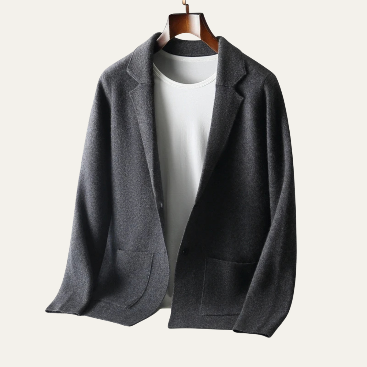 Men's Merino Wool Notch Collar Cardigan - detail