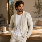 Men's Merino Wool Notch Collar Cardigan - detail