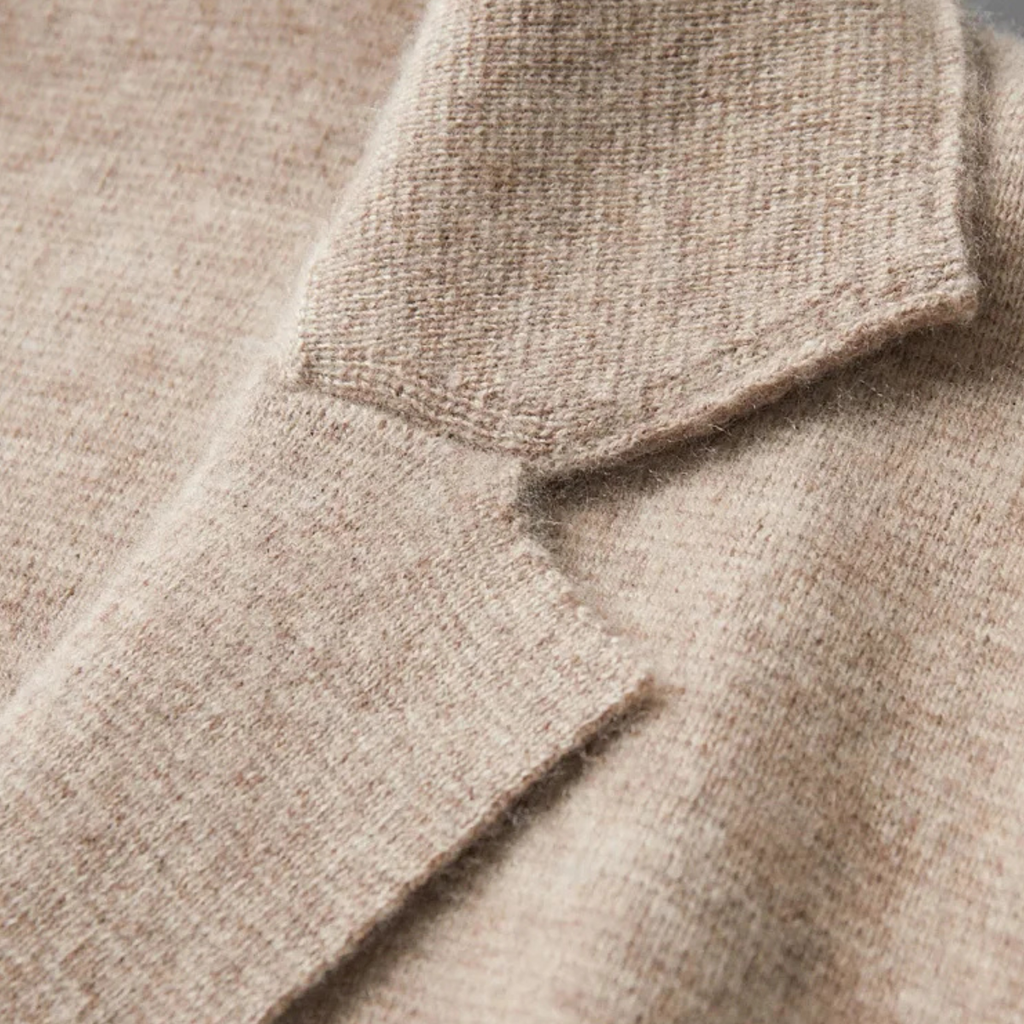 Men's Merino Wool Notch Collar Cardigan - detail