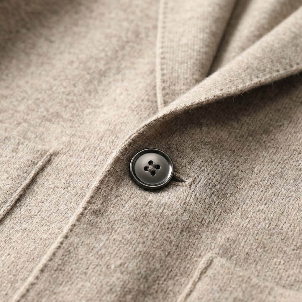 Men's Merino Wool Notch Collar Cardigan - detail
