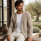 Men's Merino Wool Notch Collar Cardigan - detail