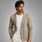 Men's Merino Wool Notch Collar Cardigan - Beige