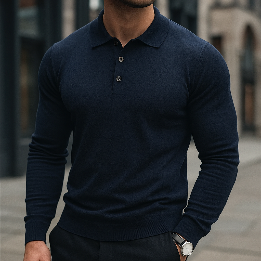 Men's Merino Wool Polo Shirt - Dark Blue