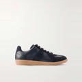Men's Navy Leather and Suede Low-Top Sneakers