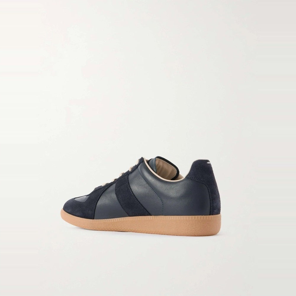 Men's Navy Leather and Suede Low-Top Sneakers