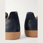Men's Navy Leather and Suede Low-Top Sneakers
