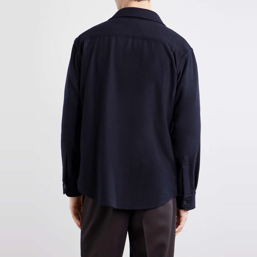 Men's Navy Wool-Blend Overshirt - on model