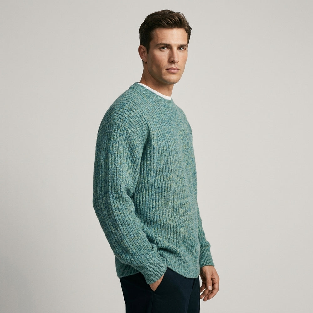 Men's Oversized Ribbed Knit Crewneck Pullover - Sea Foam - studio profile view