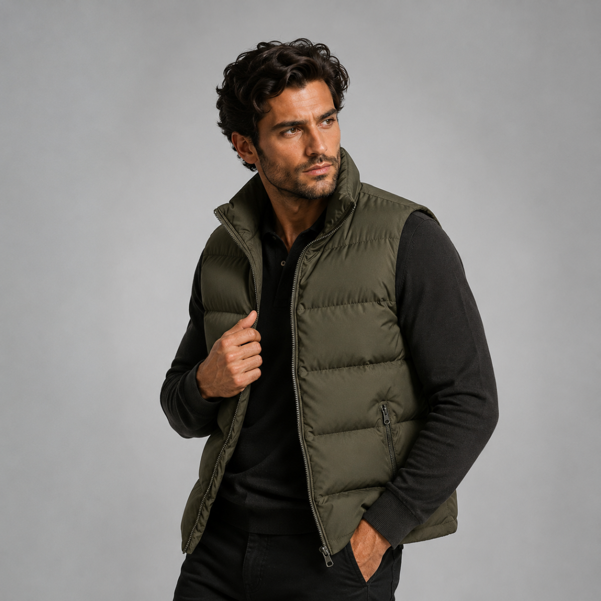 Men's Padded Puffer Vest in Army Green