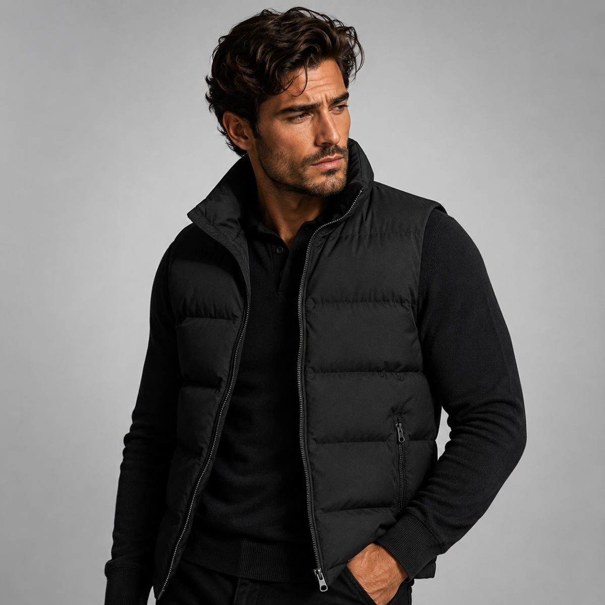 Men's Padded Puffer Vest in Black