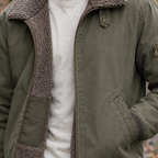 Men's Pile-Lined Pilot Jacket - Army Green - on model detail