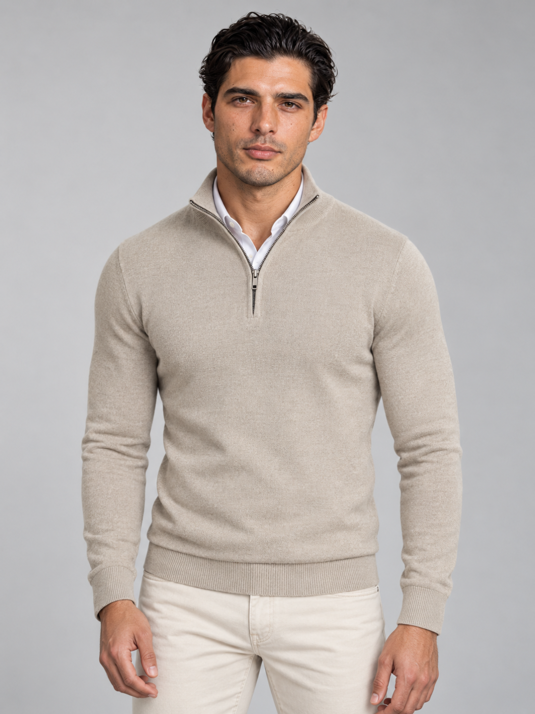 Men's Quarter-Zip Knit Pullover - Beige